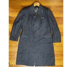 Vintage 1960s Homer Reed Herringbone Wool Long Coat Men's Large Gray Ivy League